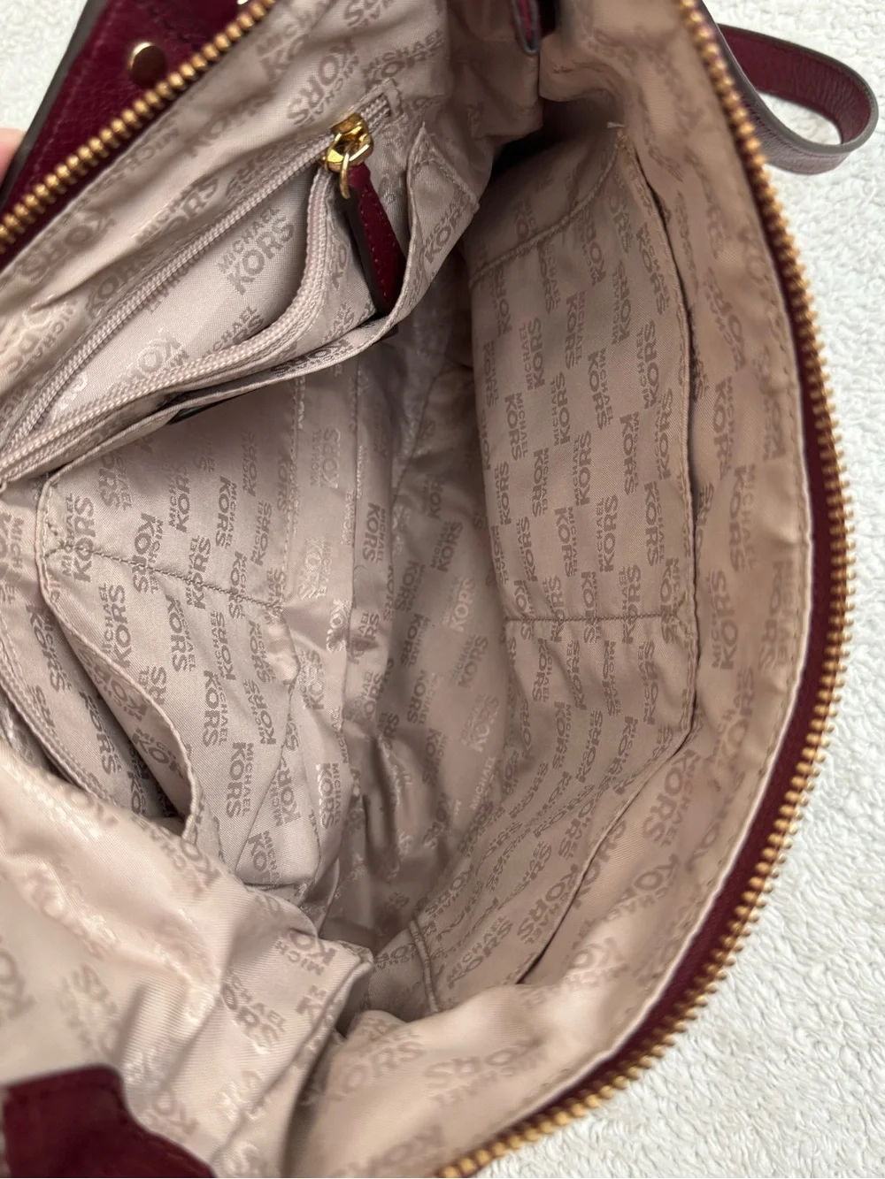 Michael Kors Burgundy Leather Hobo with Gold Chain Strap